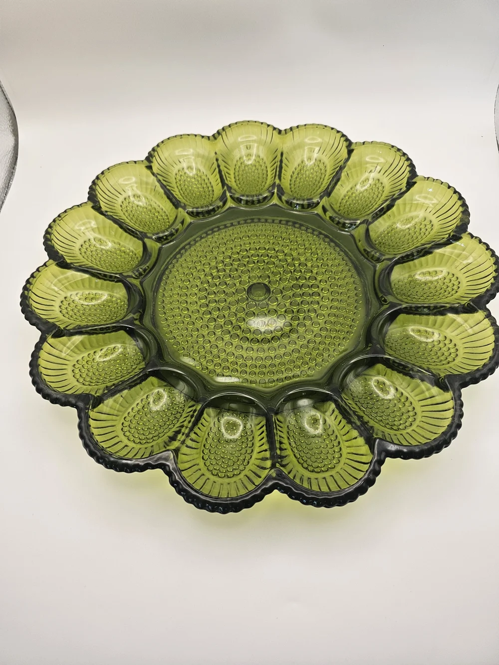 Vintage Green Indiana Glass Deviled Egg Tray